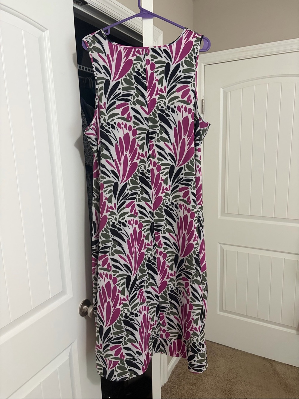Chico's Sleeveless Floral Midi Dress in Magenta, Olive and Black